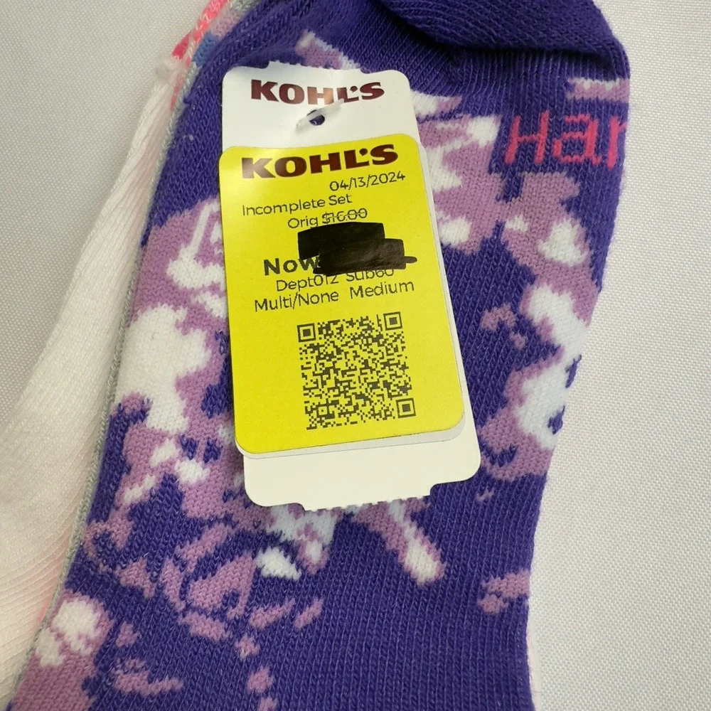 Hanes No Show Socks Girls Medium 10.5-4 Multicolored Cushion 5 pair